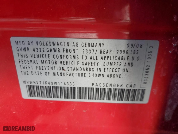 2009 Volkswagen GTI with VIN WVWHV71K49W114333, listed as a Copart auction lot 88028855 with 182,169 mi miles and Salvage Title. Bid and sale history available at carsss.com. Image 13.