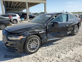 2021 Genesis G90 3.3T Premium with VIN KMTF34PA9MU087162, listed as a Copart auction lot 87904035 with 5,232 mi miles and Salvage Title. Bid and sale history available at carsss.com. Image 1.
