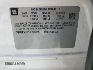 2013 Buick LaCrosse with VIN 1G4GA5E32DF335559, listed as a Copart auction lot 50178905 with 170,603 mi miles and Salvage title. Bid and sale history available at DreamBid. Image 14.