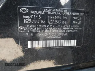 2016 Hyundai Sonata SE z VIN 5NPE24AF2GH281998, wystawiony jako IAAI lot #42495091 z przebiegiem 184 904 mil mil oraz . Historia ofert i sprzedaży dostępna na DreamBid. Obrazek 9.