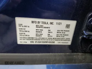 2021 Tesla Model S Plaid with VIN 5YJSA1E6XMF455390, listed as a Copart auction lot 47919105 with 23,522 mi miles and Salvage title. Bid and sale history available at DreamBid. Image 13.