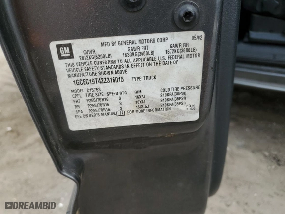 2002 Chevrolet Silverado 1500 LS with VIN 1GCEC19T42Z316015, listed as a Copart auction lot 49856745 with 0 mi miles and Salvage Title. Bid and sale history available at carsss.com. Image 12.