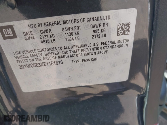 2014 Chevrolet Impala LTZ with VIN 2G1WC5E3XE1161316, listed as a IAAI auction lot 42081694 with 129,353 mi miles and . Bid and sale history available at DreamBid. Image 9.