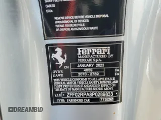 2023 Ferrari Portofino z VIN ZFF02RPA8P0289833, wystawiony jako Copart lot #43292535 z przebiegiem Nie podano mil oraz Szkoda całkowita • Salvage title. Historia ofert i sprzedaży dostępna na DreamBid. Obrazek 12.