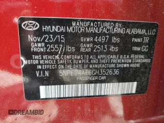 2016 Hyundai Sonata 2.4L with VIN 5NPE24AF6GH352636, listed as a Copart auction lot 51655785 with 194,542 mi miles and Salvage Title. Bid and sale history available at carsss.com. Image 12.