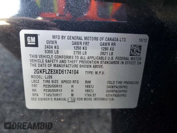 2013 GMC Terrain Denali z VIN 2GKFLZE3XD6174104, wystawiony jako Copart lot #51519535 z przebiegiem 104 948 mil mil oraz Szkoda całkowita • Salvage title. Historia ofert i sprzedaży dostępna na DreamBid. Obrazek 15.