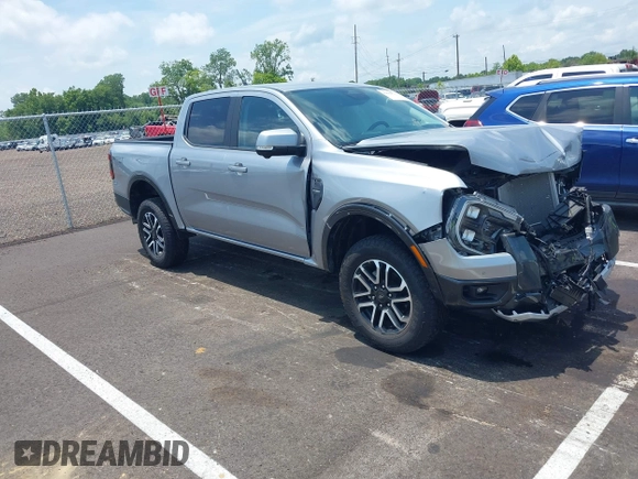 2024 Ford Ranger Lariat with VIN 1FTER4KH8RLE29047, listed as a IAAI auction lot 42669512 with 14,525 mi miles and . Bid and sale history available at DreamBid. Image 1.