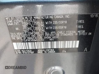 2016 Toyota RAV4 SE with VIN 2T3JFREV6GW424350, listed as a IAAI auction lot 42378966 with 178,669 mi miles and . Bid and sale history available at DreamBid. Image 9.