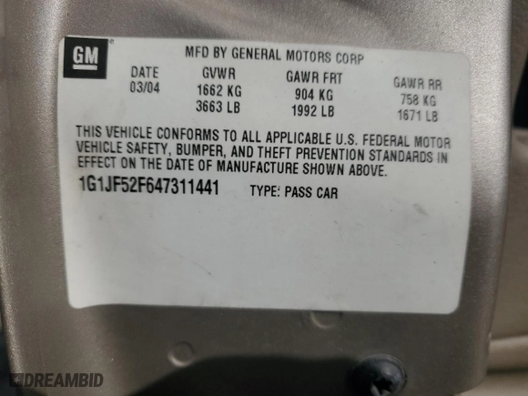 2004 Chevrolet Cavalier LS with VIN 1G1JF52F647311441, listed as a Copart auction lot 43691545 with 156,256 mi miles and Clean Title. Bid and sale history available at carsss.com. Image 12.