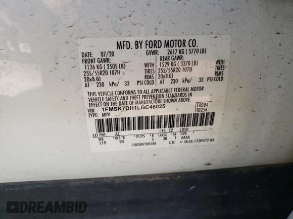 2020 Ford Explorer XLT z VIN 1FMSK7DH1LGC46025, wystawiony jako Copart lot #48926105 z przebiegiem 72 126 mil mil oraz Szkoda całkowita • Salvage title. Historia ofert i sprzedaży dostępna na DreamBid. Obrazek 12.