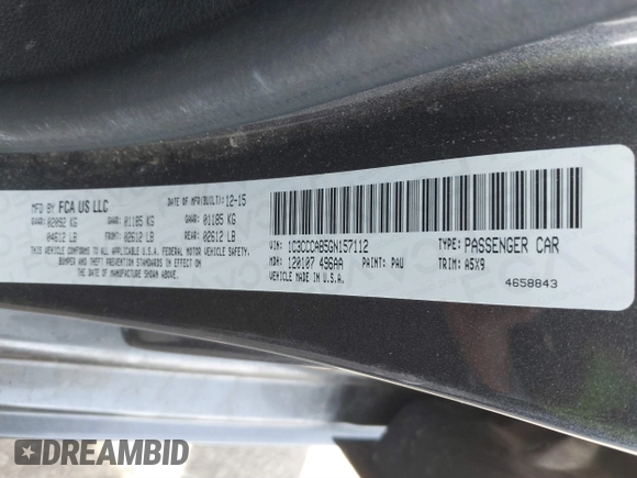 2016 Chrysler 200 Limited with VIN 1C3CCCAB5GN157112, listed as a IAAI auction lot 41853197 with 65,592 mi miles and . Bid and sale history available at DreamBid. Image 9.