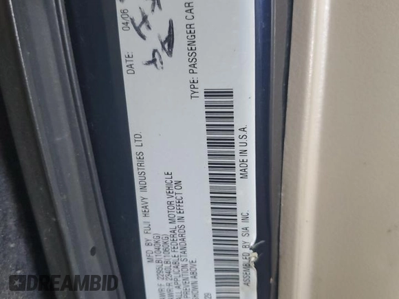 2006 Subaru Legacy Special with VIN 4S3BL626967217129, listed as a Copart auction lot 54295975 with 206,183 mi miles and Clean title. Bid and sale history available at DreamBid. Image 12.