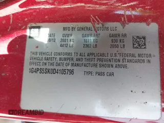 2013 Buick Verano Group with VIN 1G4PS5SK0D4105796, listed as a IAAI auction lot 41876000 with 143,109 mi miles and . Bid and sale history available at DreamBid. Image 9.