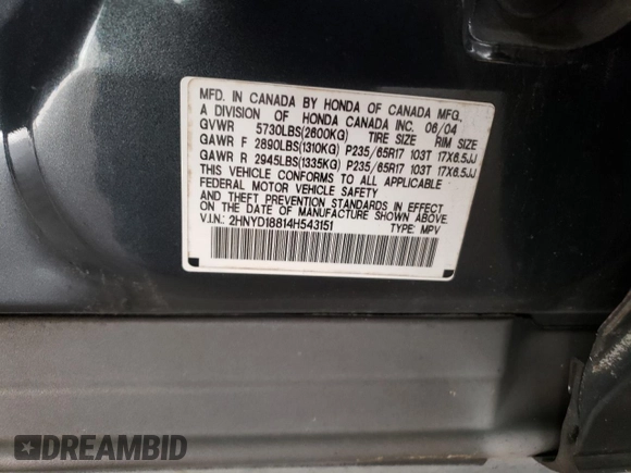 2004 Acura MDX Touring Pkg w/Navigation with VIN 2HNYD18814H543151, listed as a Copart auction lot 45750985 with 289,695 mi miles and Salvage Title. Bid and sale history available at carsss.com. Image 15.