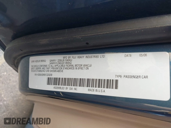 2006 Subaru Legacy Special z VIN 4S3BL626067220209, wystawiony jako IAAI lot #42503047 z przebiegiem 188 613 mil mil oraz . Historia ofert i sprzedaży dostępna na DreamBid. Obrazek 9.