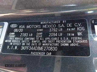 2021 Kia Forte GT-Line with VIN 3KPF34AD8ME270830, listed as a IAAI auction lot 40832173 with 68,240 mi miles and . Bid and sale history available at DreamBid. Image 9.