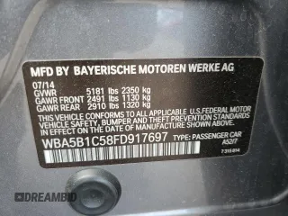 2015 BMW 5 Series 535i with VIN WBA5B1C58FD917697, listed as a Copart auction lot 52963585 with 66,058 mi miles and Salvage Title. Bid and sale history available at carsss.com. Image 12.