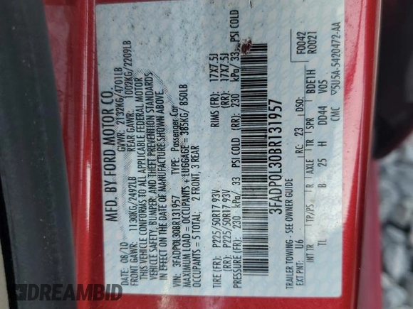 2011 Ford Fusion Hybrid with VIN 3FADP0L30BR131957, listed as a Copart auction lot 64090905 with 129,374 mi miles and Non repairable. Bid and sale history available at DreamBid. Image 12.