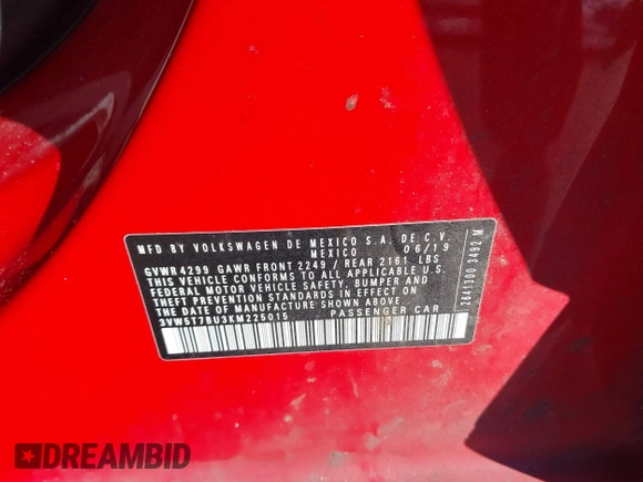 2019 Volkswagen Jetta GLI S z VIN 3VW5T7BU3KM225015, wystawiony jako IAAI lot #41352228 z przebiegiem 96 874 mil mil oraz . Historia ofert i sprzedaży dostępna na DreamBid. Obrazek 9.