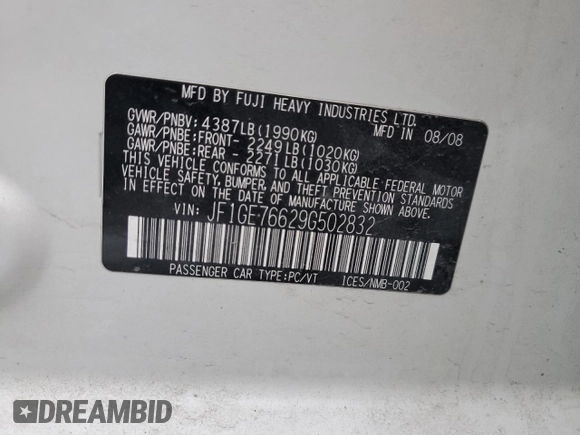 2009 Subaru WRX w/Premium Pkg z VIN JF1GE76629G502832, wystawiony jako Copart lot #45573615 z przebiegiem 101 406 mil mil oraz Szkoda całkowita • Salvage title. Historia ofert i sprzedaży dostępna na DreamBid. Obrazek 12.