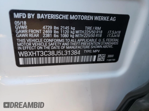 2018 BMW X1 xDrive28i with VIN WBXHT3C38J5L31384, listed as a Copart auction lot 66323172 with 74,272 mi miles. Bid and sale history available at carsss.com. Image 10.