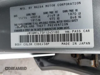 2015 Mazda 3 i Touring with VIN JM1BM1L73F1245180, listed as a IAAI auction lot 41723726 with 139,321 mi miles and . Bid and sale history available at carsss.com. Image 9.
