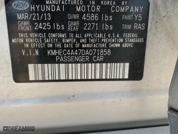 2013 Hyundai Sonata Hybrid with VIN KMHEC4A47DA071858, listed as a Copart auction lot 89343745 with 174,508 mi miles and Clean Title. Bid and sale history available at carsss.com. Image 15.