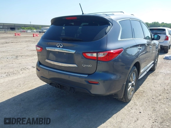 2014 Infiniti QX60 with VIN 5N1AL0MM6EC506295, listed as a IAAI auction lot 42549315 with 157,766 mi miles and . Bid and sale history available at DreamBid. Image 4.