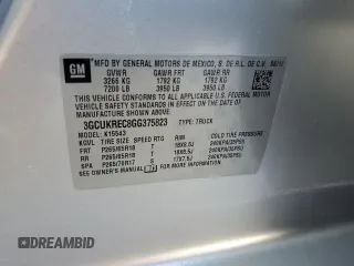 2016 Chevrolet Silverado 1500 LT with VIN 3GCUKREC8GG375823, listed as a Copart auction lot 77374774 with Not Provided miles and Salvage Title. Bid and sale history available at DreamBid. Image 12.