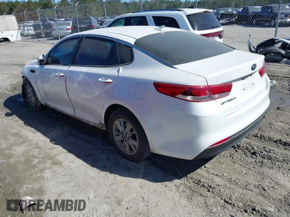 2016 Kia Optima LX with VIN KNAGT4L39G5073865, listed as a IAAI auction lot 41675211 with 120,751 mi miles. Bid and sale history available at carsss.com. Image 3.