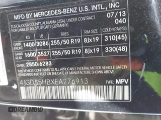 2014 Mercedes-Benz M 350 with VIN 4JGDA5HBXEA276913, listed as a IAAI auction lot 42254217 with 335,415 mi miles and . Bid and sale history available at DreamBid. Image 9.