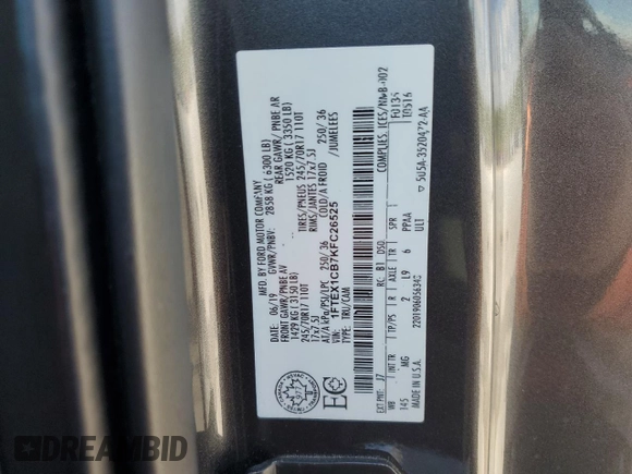 2019 Ford F-150 XL with VIN 1FTEX1CB7KFC26525, listed as a Copart auction lot 55220135 with 59,337 mi miles and Non repairable. Bid and sale history available at DreamBid. Image 12.
