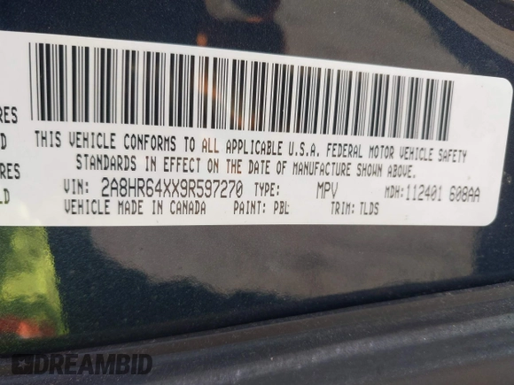 2009 Chrysler Town & Country Limited with VIN 2A8HR64XX9R597270, listed as a IAAI auction lot 41490394 with 126,186 mi miles. Bid and sale history available at carsss.com. Image 9.