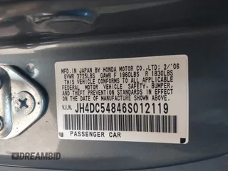 2006 Acura RSX with VIN JH4DC54846S012119, listed as a IAAI auction lot 42028137 with 128,762 mi miles. Bid and sale history available at carsss.com. Image 9.