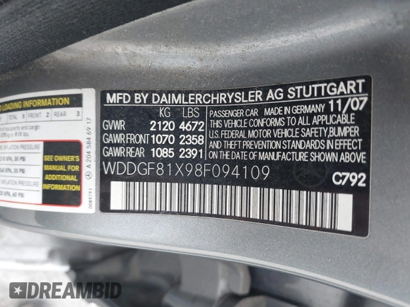 2008 Mercedes-Benz C 300 Sport with VIN WDDGF81X98F094109, listed as a IAAI auction lot 42191531 with 228,736 mi miles and . Bid and sale history available at carsss.com. Image 9.