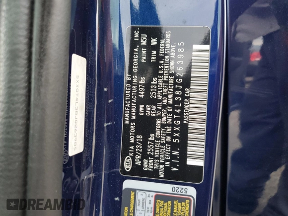 2018 Kia Optima LX с VIN 5XXGT4L38JG263985, выставлен на аукционе Copart как лот 59634065 с пробегом 53 690 миль миль и Списание • Salvage title. История ставок и продаж доступна на DreamBid. Изображение 12.