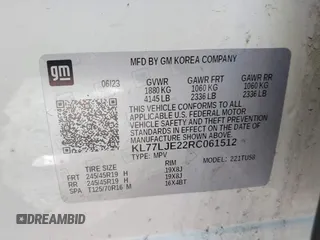 2024 Chevrolet Trax 2RS with VIN KL77LJE22RC061512, listed as a IAAI auction lot 41818671 with 51,461 mi miles and . Bid and sale history available at DreamBid. Image 9.