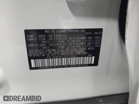 2024 Subaru Outback Onyx with VIN 4S4BTALC2R3129084, listed as a IAAI auction lot 41904438 with 18,387 mi miles and . Bid and sale history available at DreamBid. Image 9.
