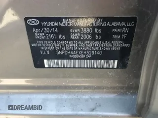 2014 Hyundai Elantra SE with VIN 5NPDH4AEXEH529140, listed as a Copart auction lot 52077465 with 82,686 mi miles and Salvage Title. Bid and sale history available at DreamBid. Image 12.