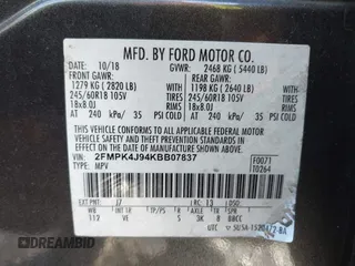 2019 Ford Edge SEL z VIN 2FMPK4J94KBB07837, wystawiony jako IAAI lot #41347294 z przebiegiem 90 668 mil mil oraz . Historia ofert i sprzedaży dostępna na DreamBid. Obrazek 9.