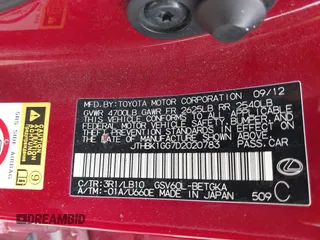 2013 Lexus ES 250 с VIN JTHBK1GG7D2020783, выставлен на аукционе IAAI как лот 41946637 с пробегом 100 177 миль миль и . История ставок и продаж доступна на DreamBid. Изображение 9.