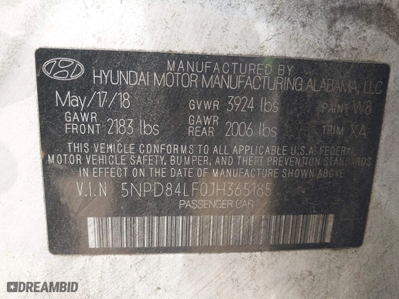 2018 Hyundai Elantra SEL with VIN 5NPD84LF0JH365185, listed as a IAAI auction lot 41914141 with 77,119 mi miles. Bid and sale history available at carsss.com. Image 9.