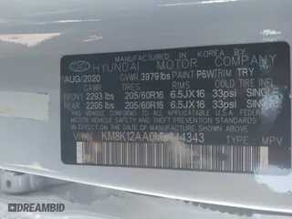 2021 Hyundai Kona SE with VIN KM8K12AA0MU644343, listed as a IAAI auction lot 41786575 with 66,515 mi miles. Bid and sale history available at carsss.com. Image 9.