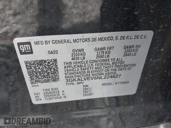 2022 GMC Terrain SLT с VIN 3GKALVEV6NL224627, выставлен на аукционе IAAI как лот 42639215 с пробегом 64 037 миль миль и . История ставок и продаж доступна на DreamBid. Изображение 9.