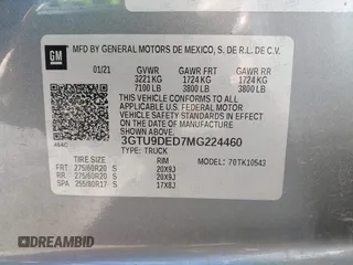 2021 GMC Sierra 1500 SLT z VIN 3GTU9DED7MG224460, wystawiony jako IAAI lot #41848912 z przebiegiem 65 319 mil mil oraz . Historia ofert i sprzedaży dostępna na DreamBid. Obrazek 9.