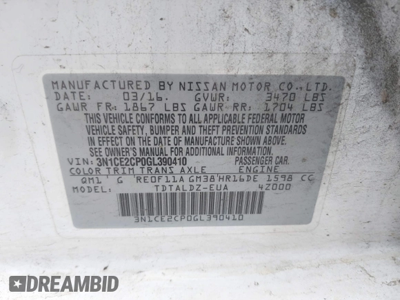2016 Nissan Note SR z VIN 3N1CE2CP0GL390410, wystawiony jako IAAI lot #42036349 z przebiegiem 170 608 mil mil oraz . Historia ofert i sprzedaży dostępna na DreamBid. Obrazek 9.