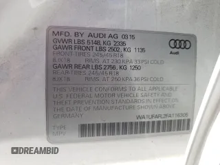 2015 Audi allroad Premium Plus with VIN WA1UFAFL2FA116305, listed as a Copart auction lot 60477934 with 126,696 mi miles and Salvage Title. Bid and sale history available at carsss.com. Image 14.