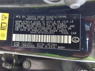 2019 Lexus ES with VIN 58ABZ1B11KU024933, listed as a IAAI auction lot 41920559 with 79,332 mi miles. Bid and sale history available at carsss.com. Image 9.