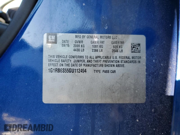 2016 Chevrolet Volt Premier with VIN 1G1RB6S55GU112494, listed as a Copart auction lot 45224975 with 91,424 mi miles and Salvage Title. Bid and sale history available at carsss.com. Image 12.