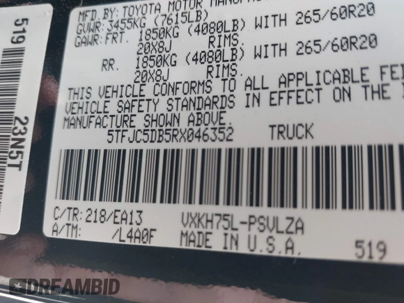 2024 Toyota Tundra Limited Hybrid with VIN 5TFJC5DB5RX046352, listed as a IAAI auction lot 42139232 with 22,189 mi miles and . Bid and sale history available at DreamBid. Image 9.